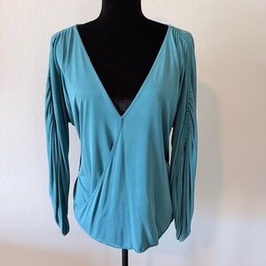 Free People Teal V-Neck Blouse